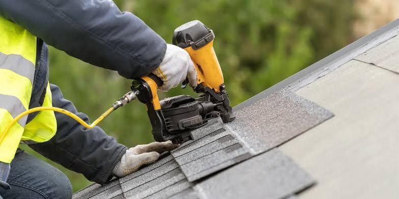 Nail gun on a shingle course